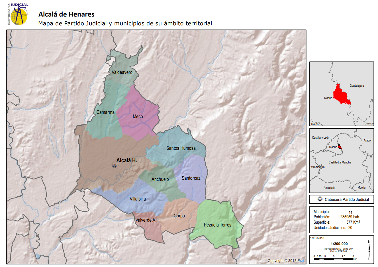 Alcalá de Henares Mapa de Partido Judicial y municipios de su ámbito territorial