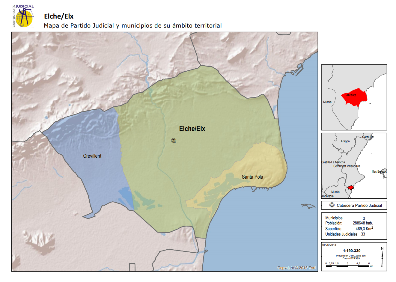 Elche/Elx Mapa de Partido Judicial y municipios de su ámbito territorial
