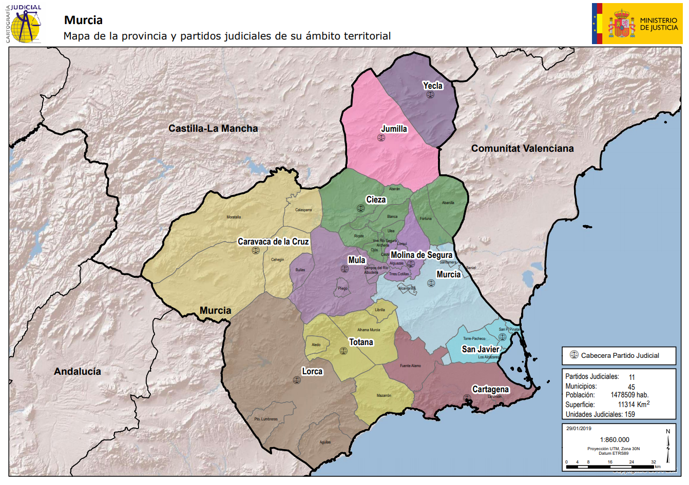 Mapa de la provincia y partidos judiciales de su ámbito territorial Murcia