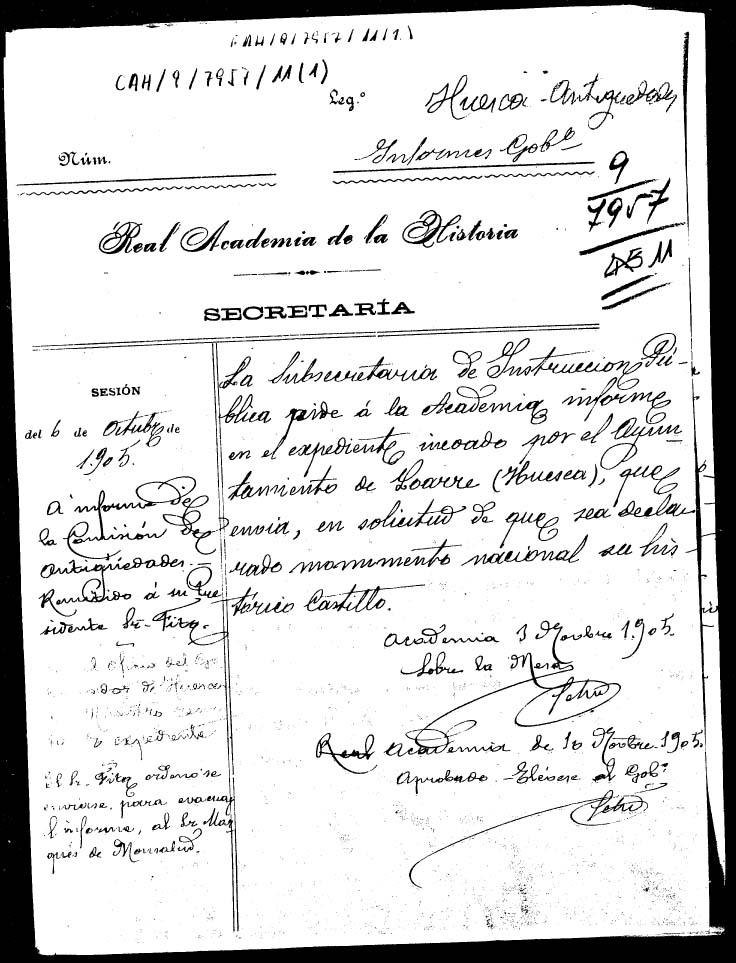   Expediente relativo a la declaración de Monumento Nacional al Castillo de Loarre 1905